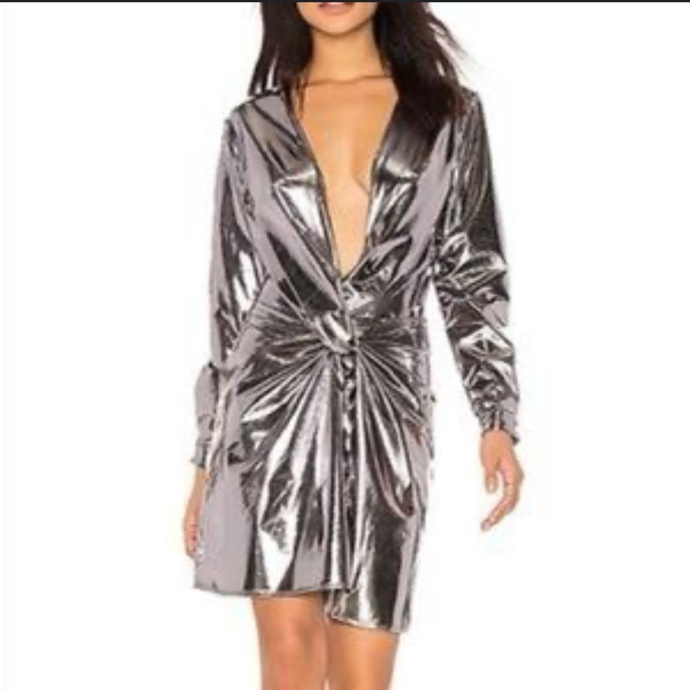 Lioness metallic stretch mini dress L NWT